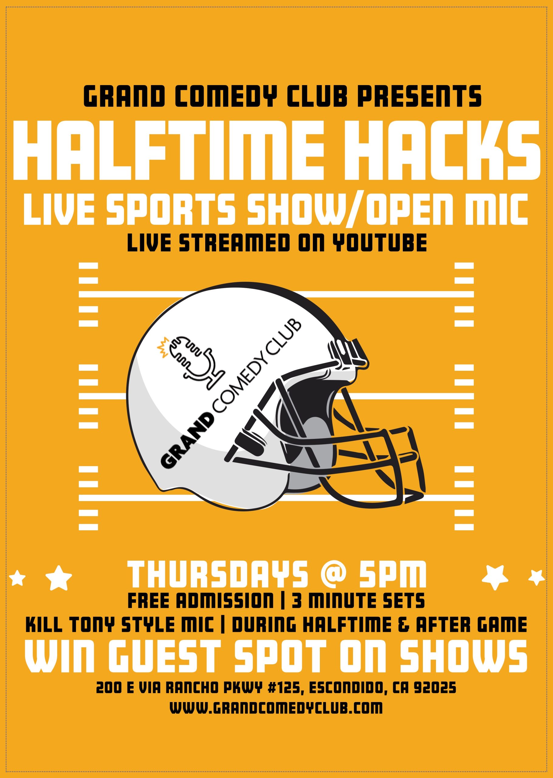 Halftime Hacks – Open Mic/NFL/Podcast/Contest